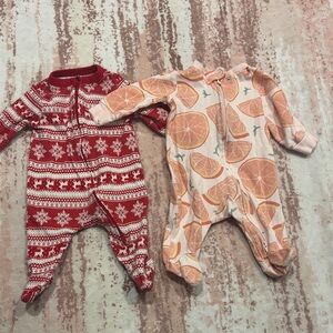 Red Christmas and Orange Patterned Kids One Pieces